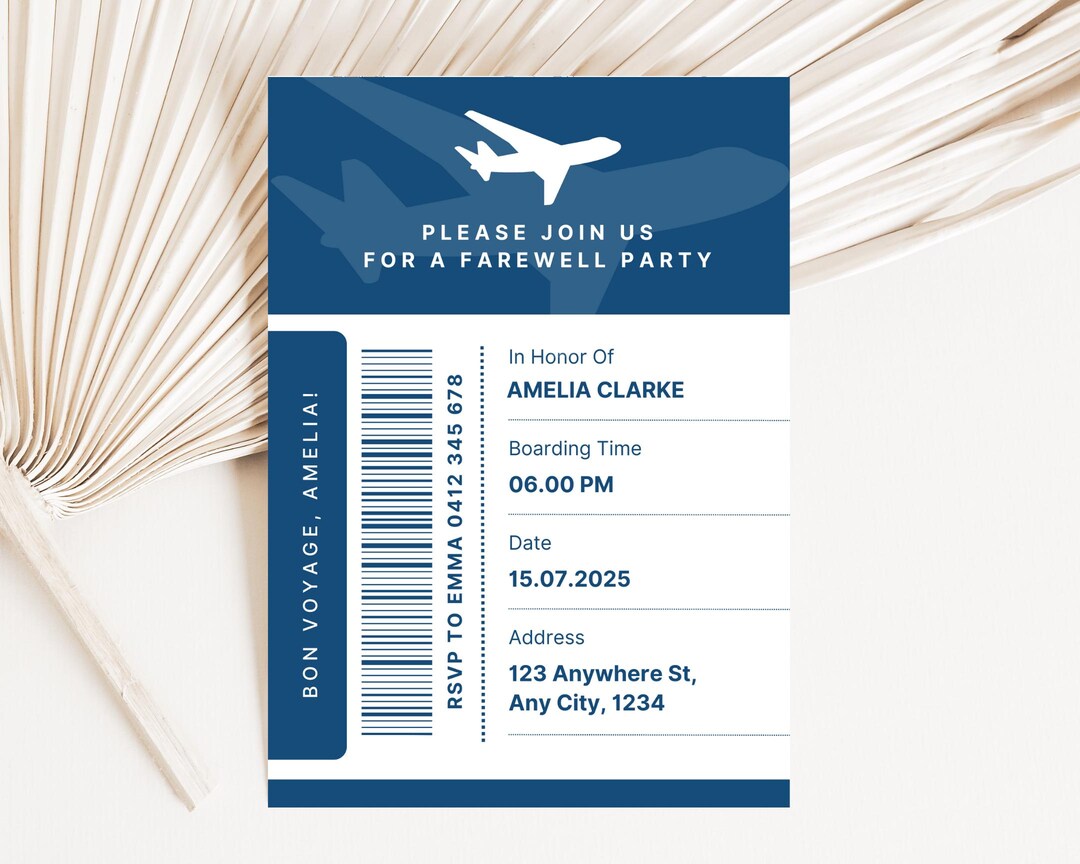 Take Flight Invite Flight Tickets Farewell Party Invitation, Airplane Ticket Farewell ...