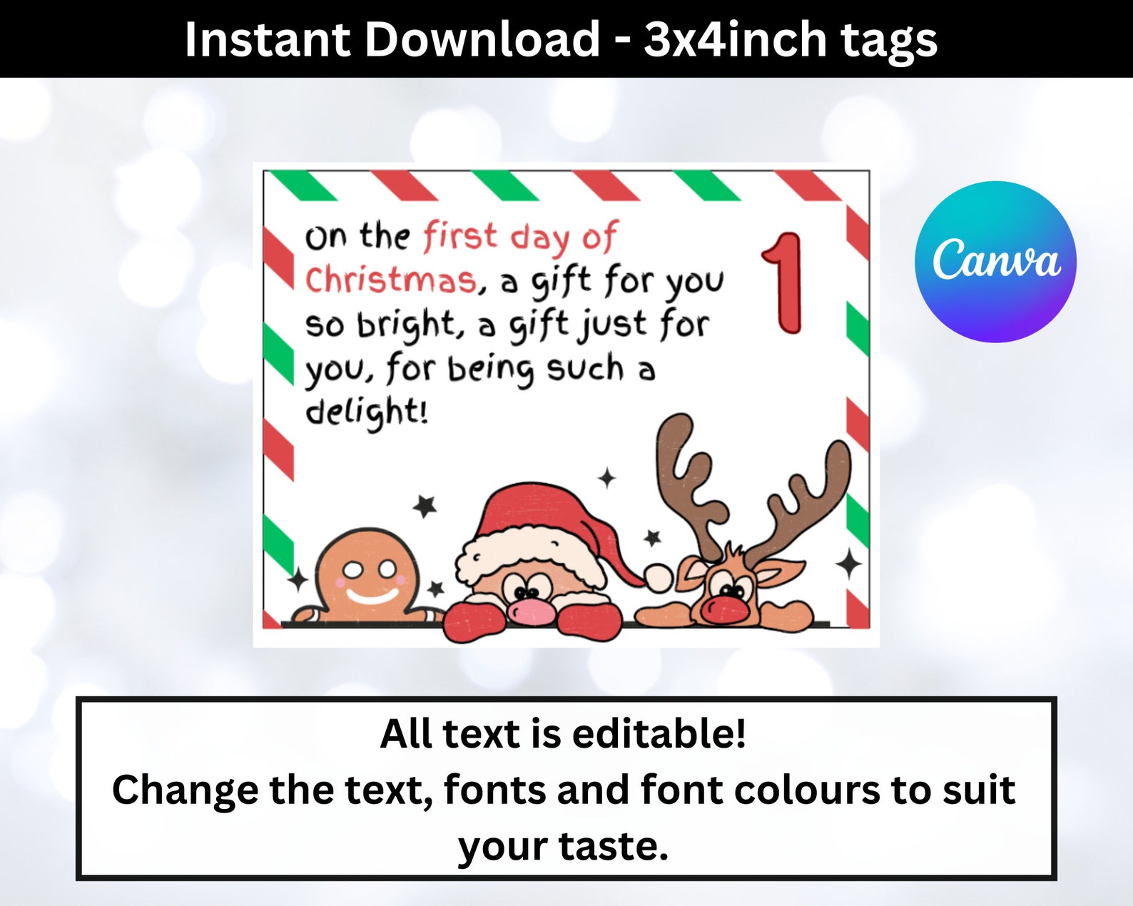 Editable 12 Days of Christmas Gift Tags, Printable Gift Tags for ...