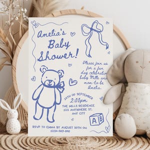 Handgetekende babyshoweruitnodiging, unieke babyshoweruitnodigingen, jongensbabyshower uitnodigen, krabbeluitnodiging, handgetekende babyshower uitnodigen