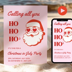 Editable Christmas In July Invitation, Cheeky Santa Summer Pool Party Invite, July Christmas Invitation Template, Adult Christmas Ho Ho Hos