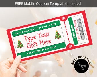 Printable Christmas Coupon Template, Printable Christmas Voucher, Last Minute Christmas Gift, Quick Christmas Gift Digital Christmas Present