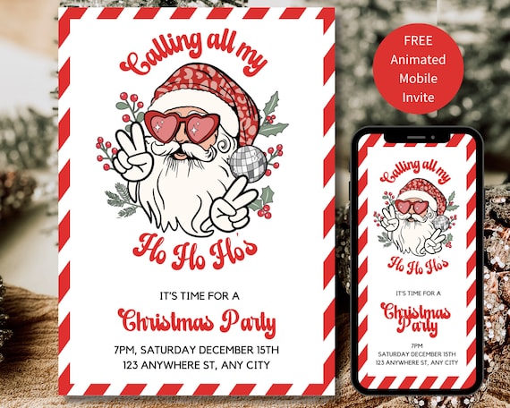 Ho Ho Ho のクリスマス招待状、生意気なサンタ パーティー招待状、編集