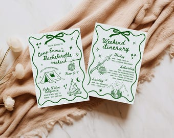 Hand Drawn Camp Bachelorette Invite, Hiking Bachelorette Itinerary, Outdoorsy Bachelorette, Camping Bachelorette Invite, Bachelorette Ideas