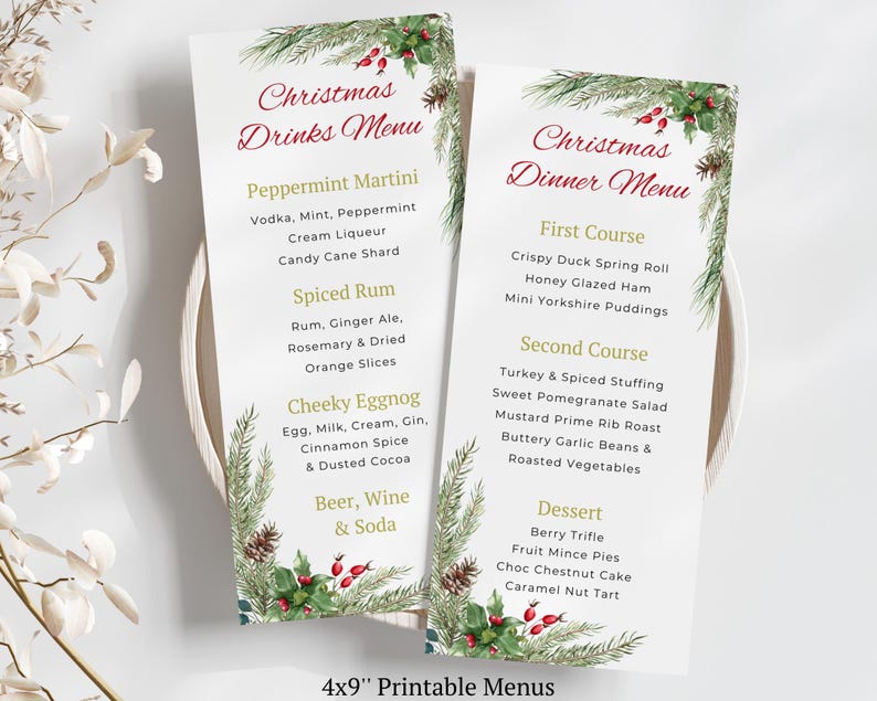 Festive Menu. Example Printable Christmas Menu Template, Christmas Dinner Menu Cards ...
