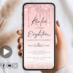 EDITIERBARE Einladung zum 18. Geburtstag, Rosegold-Geburtstagseinladung, digitale Einladung, elektronisch einladen, E-einladen, Achtzehnte Kokette