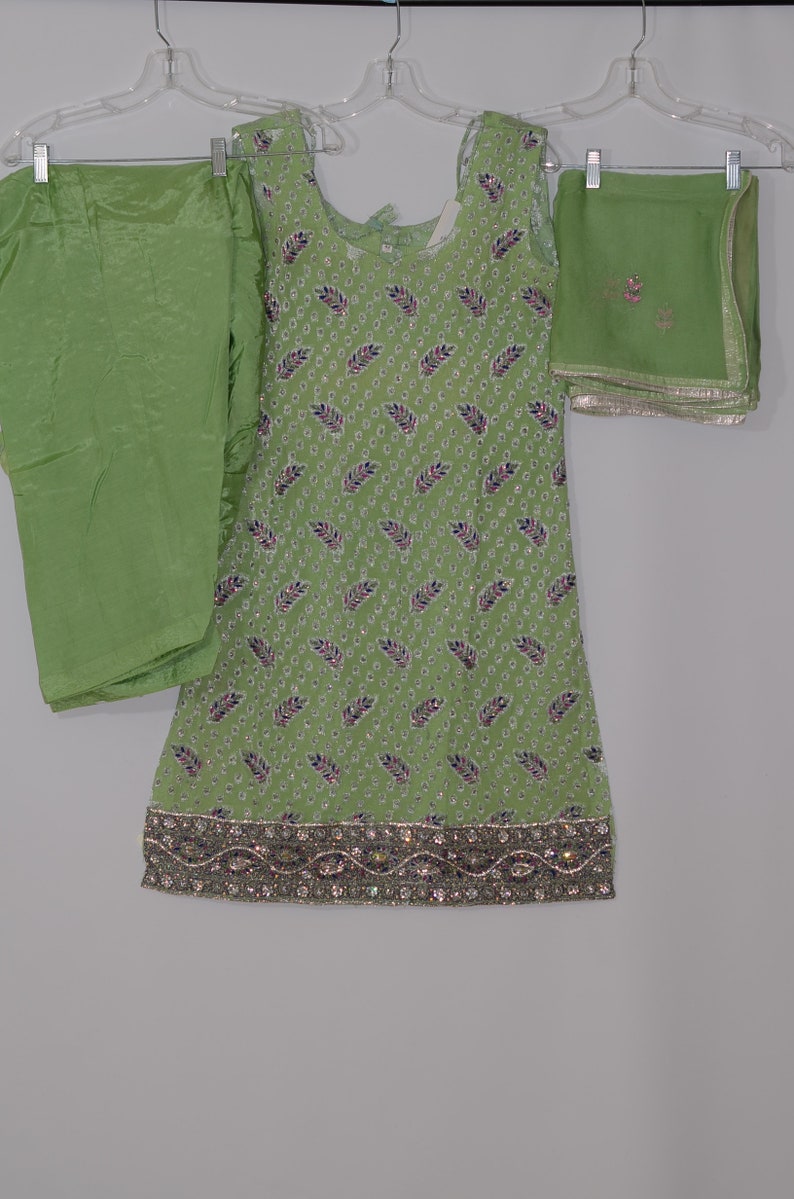 Pista green color georgette dress with crepe patiala pants | Etsy