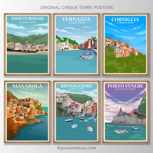 Poster Cinque Terre Italy, Set of 6 Vintage Prints Photo Wall