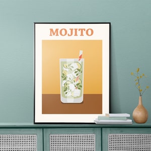 Impresión de cóctel mojito, póster de cóctel, impresión de mojito cubano, impresiones de cócteles, póster retro de cócteles, arte mural de cócteles, decoración de cocina