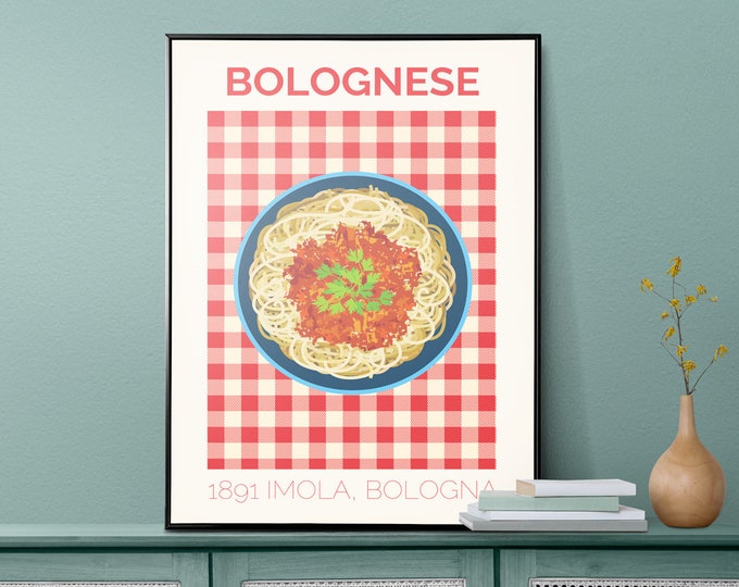 Pasta Poster, Spaghetti Bolognese Poster, Italian Poster, Kitchen Wall Decor,Pasta Art Print