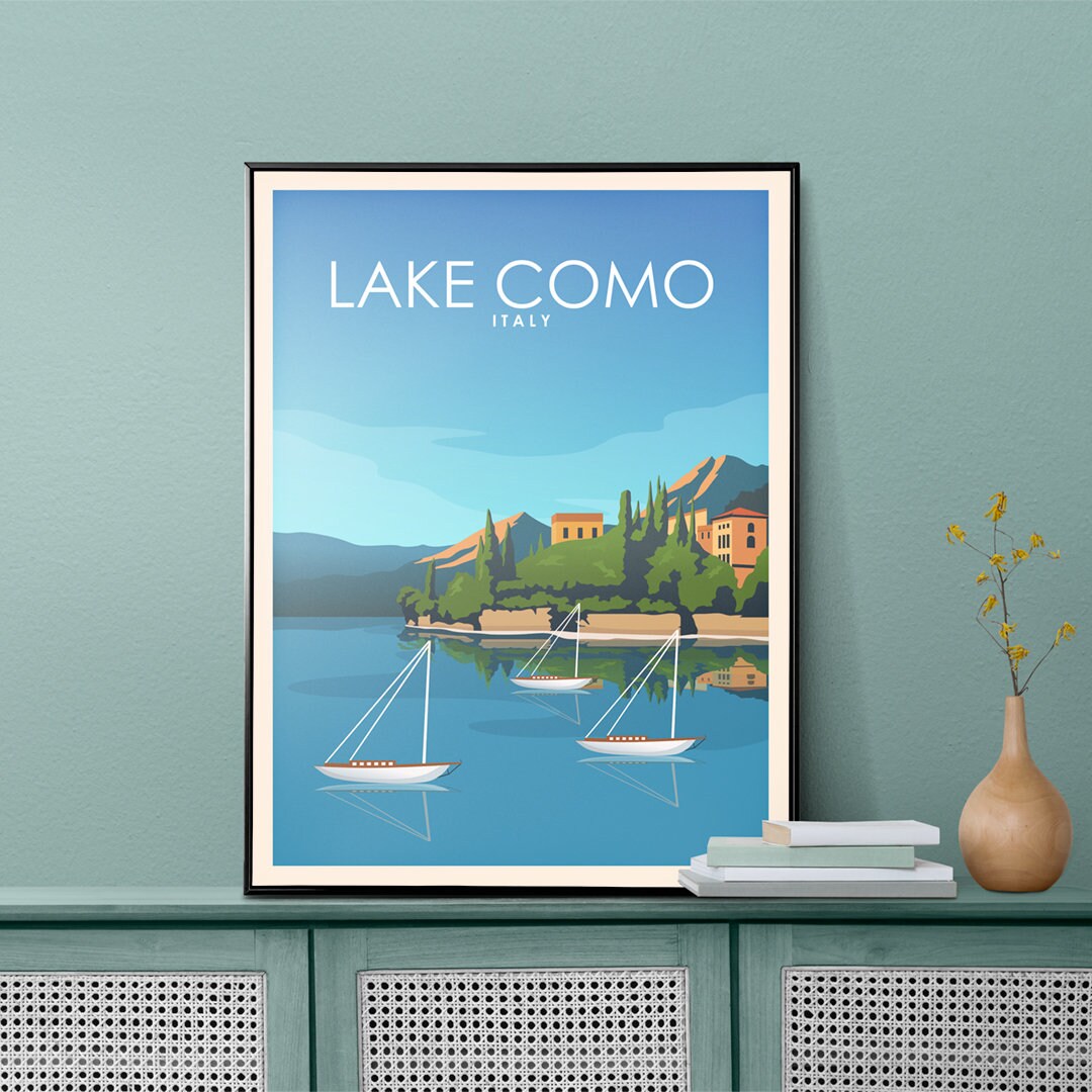 lake como italy travel poster art print (digital... Lake Como Italy Travel Vintage Fine Art Print, Poster - Etsy
