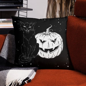 Gothic Black Cat Halloween Pillow, Gothic Throw Pillow, Spooky Pillow, Halloween Home Decor, Witchy Aesthetic, Witchy Things