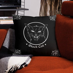Gothic Black Cat Halloween Pillow, Gothic Throw Pillow, Spooky Pillow, Halloween Home Decor, Witchy Aesthetic, Witchy Things