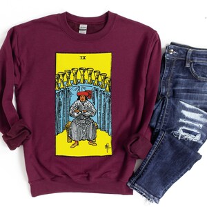 Camisa de cartas de tarô Nove de Copas Suéter de bruxa para ela ou ele
