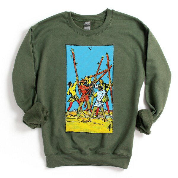Five of Wands Tarot Card Shirt Witchy Sweater for Her or Him