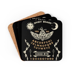 From the Heart Spirit Board Corkwood Coasters Set of 4 Witchy Decor Goth Gift Dark Academia Witchy Decor Halloween Home Drink Coasters
