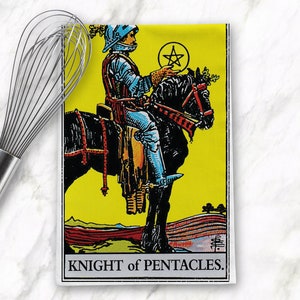 The Knight of Pentacles Tarot Card Tea Towel Goth Kitchen Decor
