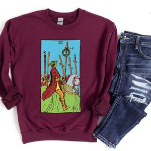 Chemise de cartes de tarot Six baguettes, pull sorcière pour elle ou lui