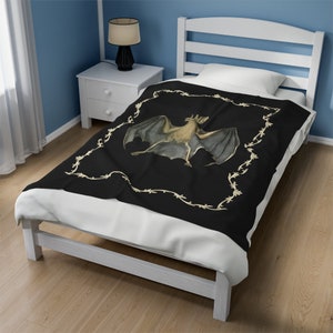 Gothic Bat Velveteen Throw Blanket Goth Blanket Cozy Halloween Home Dark Aesthetic Witchy Blanket