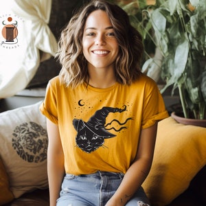 Witchy Cat Halloween Shirt Spooky Season Shirt Halloween Party Tee Retro Halloween Shirt Black Cat Tee