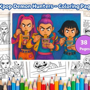 Demon Hunters kpop Coloring Pages | 38 K-pop coloring book for kids | Demon Hunters Characters | coloring sheets kids | Digital Download