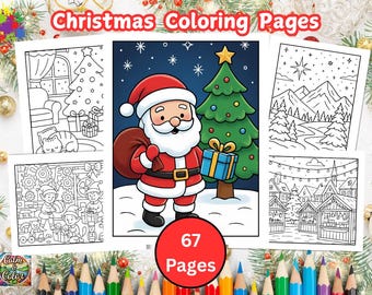 Christmas Coloring Book PDF – 67 Printable Pages for Kids & Adults, Instant Digital Download, Bold and Easy Coloring Book
