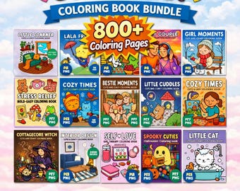 800+ Pages Coloring Book Bundle 15 books, PDF+PNG, Printable Pages for Kids & Adults, Instant Digital Download, Bold and Easy colouring