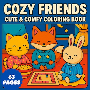 Coco Wyo Cozy Friends Coloring Book PDF – 63 Printable Pages for Kids & Adults, Instant Digital Download, Bold and Easy Coloring Book