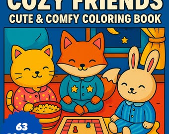 Cozy Friends Coloring Book PDF – 63 Printable Pages for Kids & Adults, Instant Digital Download, Bold and Easy Coloring Book