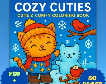 Cozy Cuties Coloring Book PDF – 60 Printable Pages for Kids & Adults, Instant Digital Download, Bold and Easy Coloring Book