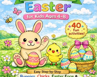 How to draw Easter Activity and Coloring Book. PDF+PNG 40 Printable Pages for Kids age 4-8, Instant Digital Download, Bold and Easy