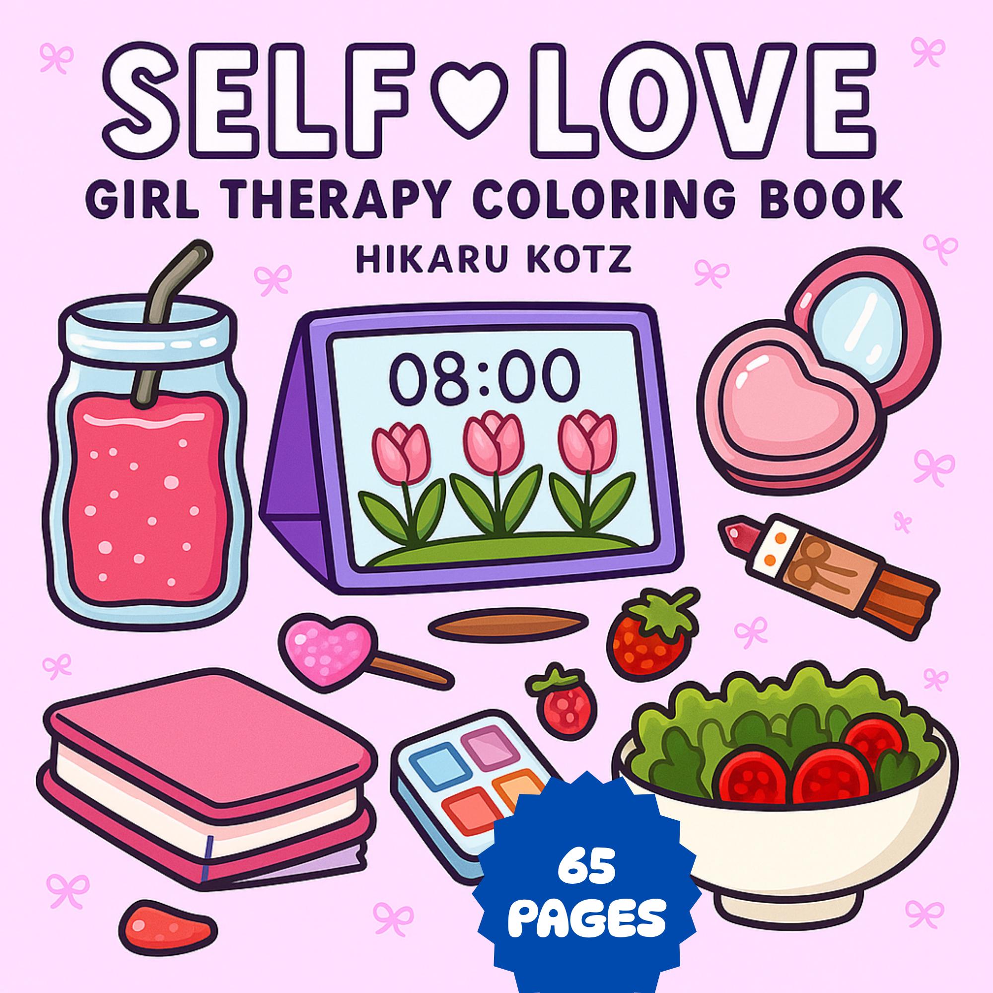 Libro para colorear Self‑Love en PDF – 65 páginas imprimibles para niños y adultos, kawaii, líneas gruesas y fácil, descarga instantánea