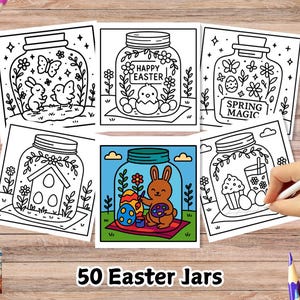 Bold and Easy Coloring Book, Cute Easter Jar Coloring Pages, Floral Easter Forest Jars Coloring, Relaxing Activity for kids and Adults pdf