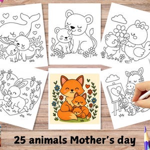 Bold and Easy Coloring Book, Cute Mother&#39;s Day Coloring Pages, Kawaii Animals Coloring, Relaxing Activity for Adults and Kids, Stress Relief