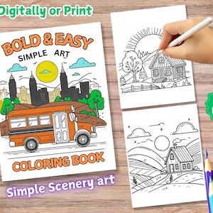 Simple Art Coloring Pages, Bold and Easy Designs for Relaxation with Minimalist Scenery Coloring Book, Coloring Book for Adults and Teens