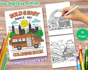 Simple Art Coloring Pages, Bold and Easy Designs for Relaxation with Minimalist Scenery Coloring Book, Coloring Book for Adults and Teens