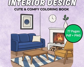 Interior Design Coloring Book PDF+PNG – 77 Printable Pages for Kids & Adults, Instant Digital Download, Bold and Easy Coloring Book