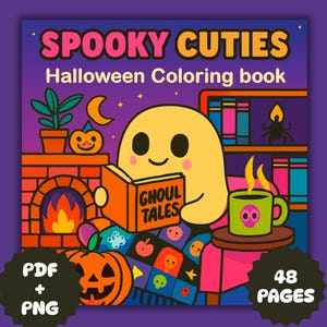 Spooky Cuties Halloween Coloring Book PDF – 48 Printable Pages for Kids & Adults, Instant Digital Download, Bold and Easy Coloring Book