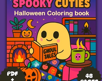 Spooky Cuties Halloween Coloring Book PDF – 48 Printable Pages for Kids & Adults, Instant Digital Download, Bold and Easy Coloring Book