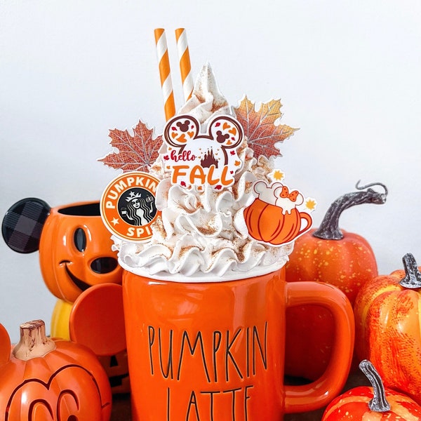 Disney/Starbucks Inspired Hello Fall Faux Whipped Cream Mug Topper | Rae Dunn | Autumn | Halloween |