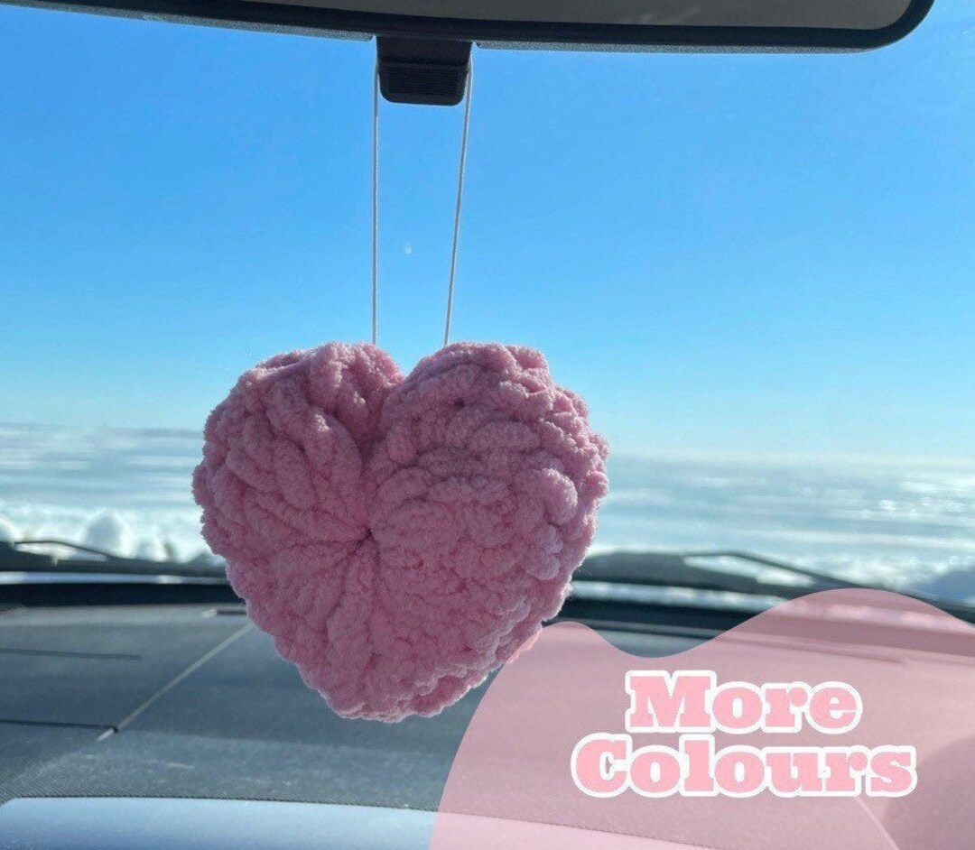 Heart Rear View Mirror Car Decor Chunky Crochet Handmade Etsy