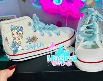 Converse de Elsa Frozen Queen, Converse de princesa personalizadas, Converse personalizadas, zapatos de princesa