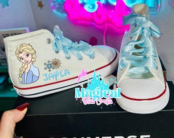 Converse de Elsa Frozen Queen, Converse de princesa personalizadas, Converse personalizadas, zapatos de princesa