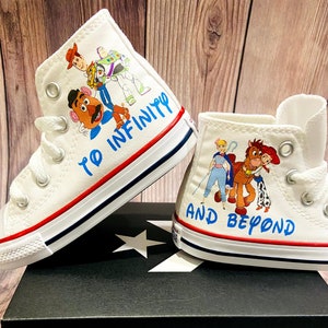 Toy Story custom Converse, Toy story shoes, woody and buzz, To infinity and beyond