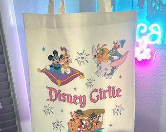 Disney Girlie, Disney Park castle Tote Bag, Mickey and Friends Tote Bag, Vacation Tote Bag