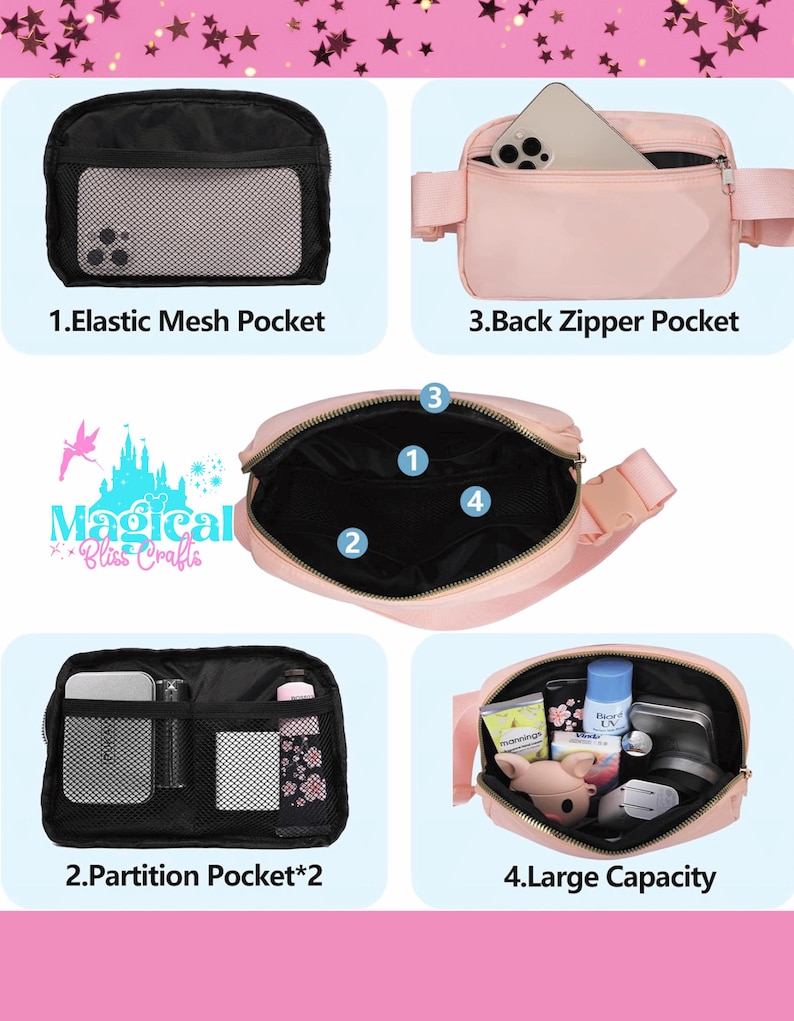 Princess Ariel belt bags, Disney Inspired Fanny Pack, Disney Belt Bag, Disney charms, Disney Bag Charm image 3