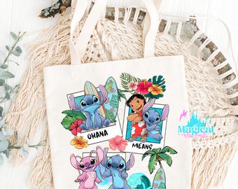 Stitch ohana means family Tote Bag, Mickey and Friends Tote Bag, Vacation Tote Bag