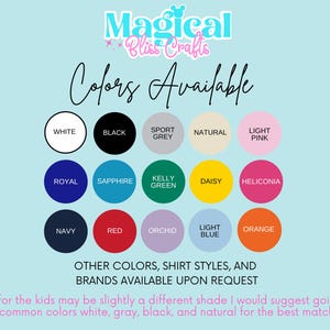 Peut inclure: Graphique pr&eacute;sentant un nuancier avec le texte &laquo; Couleurs disponibles &raquo; et le logo &laquo; Magical Bliss Crafts &raquo;. Le nuancier affiche 16 options de couleurs, dont le blanc, le noir et le bleu marine, dans une vari&eacute;t&eacute; de nuances.