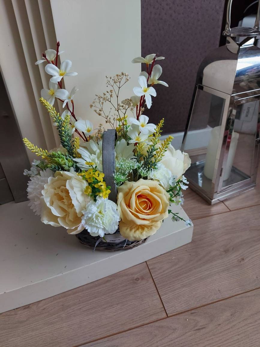 Artificial Flower Basket Arrangement Etsy