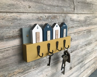 Beach huts key hanger with metal hooks, Key organiser, Key hooks
