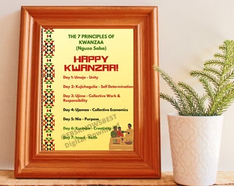 Kwanzaa Seven Principles, Kwanzaa Decorations, Printable Kwanzaa Sign, Nguzo Saba Principles Digital Download